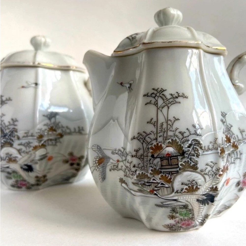 Vintage Asian Hand Painted Sugar And Creamer Set